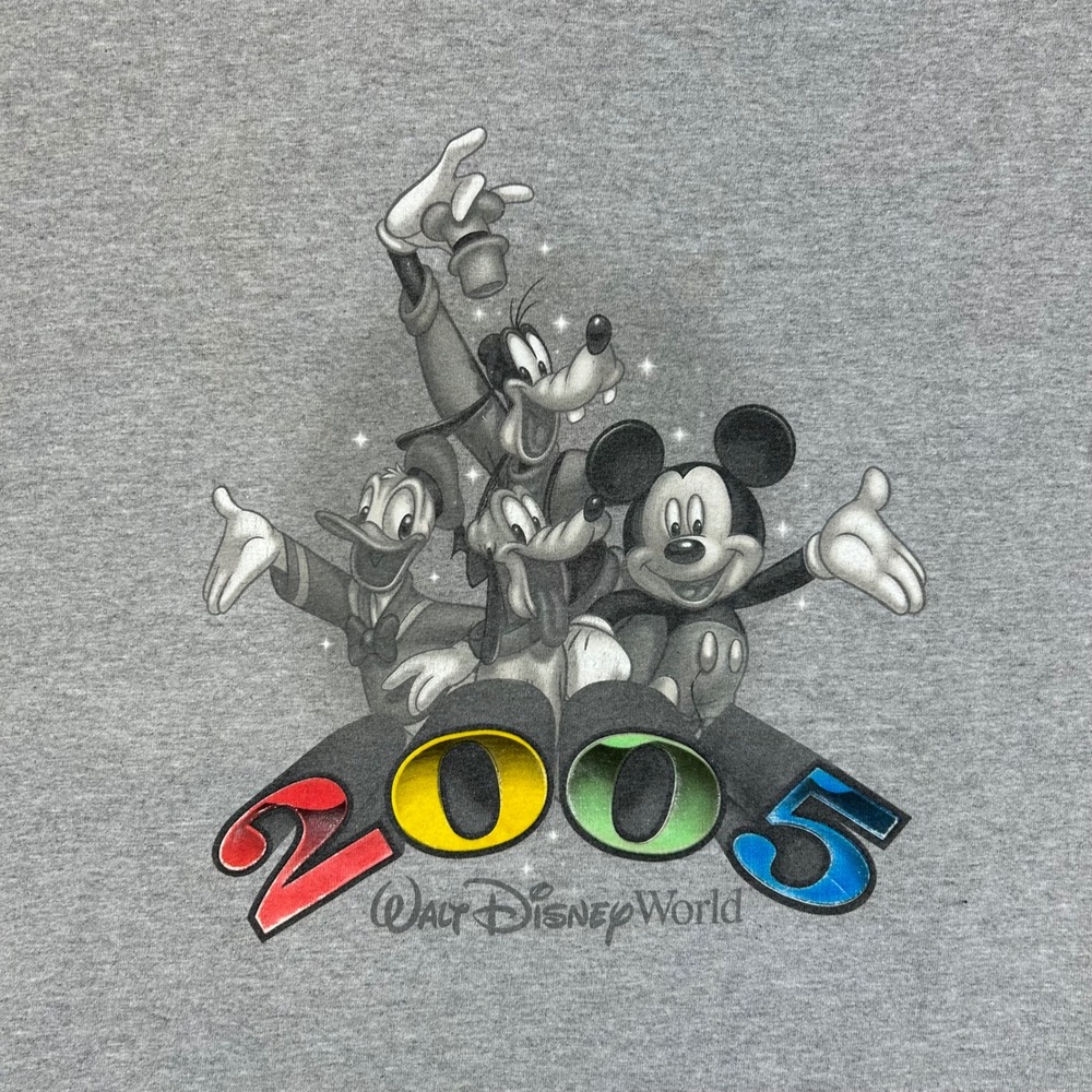 Walt Disney World 2005 Mickey Donald Goofy Pluto Gray Graphic T-Shirt Mens XL